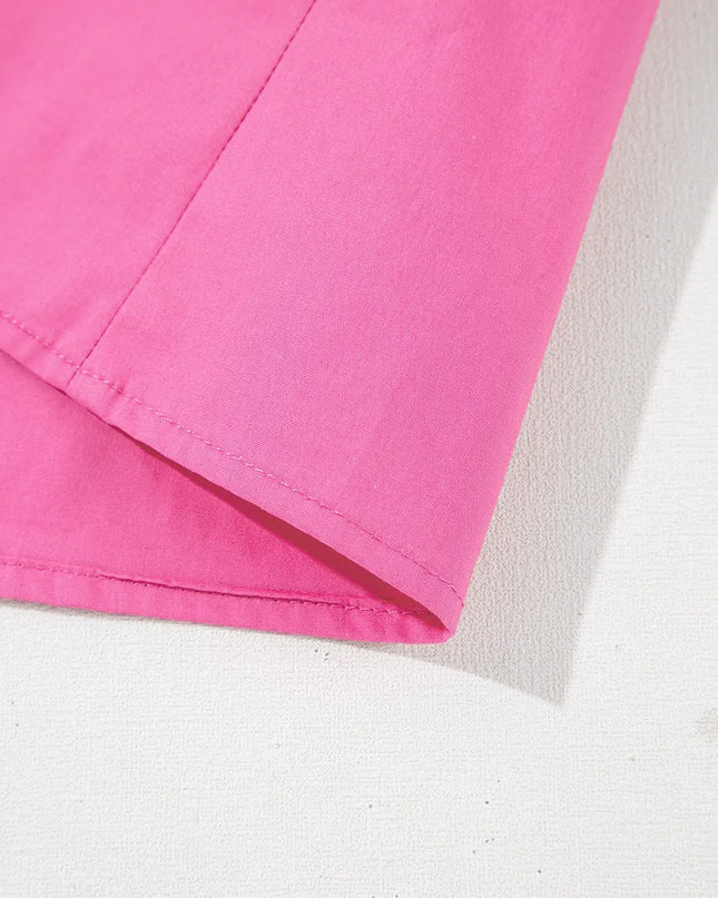 Shirred Tie Neck Ruffled Cap Sleeve Blouse