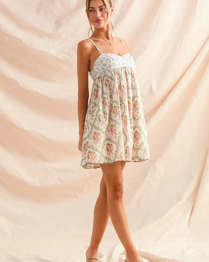 SO ME Mixed Floral Print Sleeveless Mini Dress