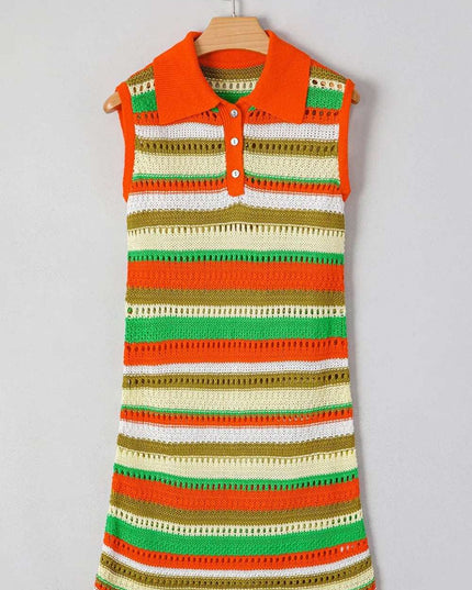 Openwork Stripe Sleeveless Sweater Dress