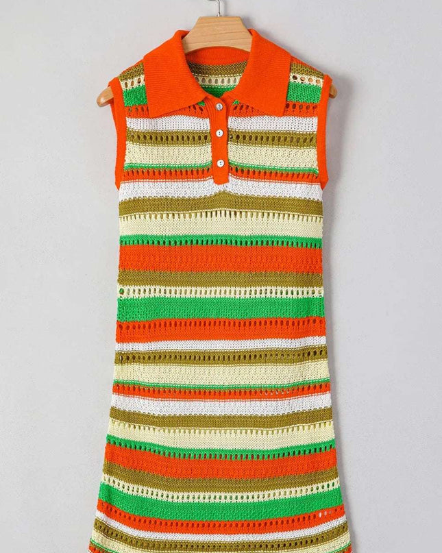 Openwork Stripe Sleeveless Sweater Dress