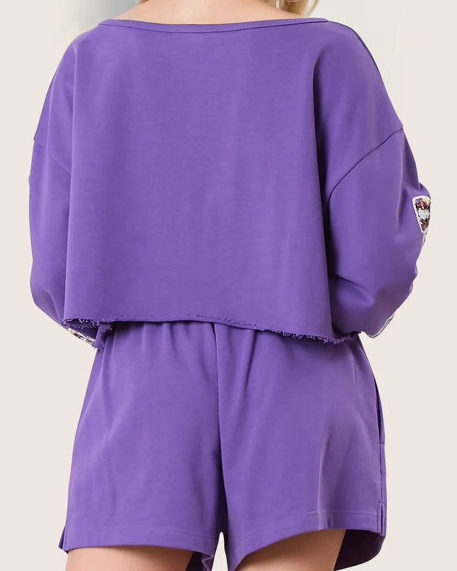 Double Take Sequin Bow Cropped Top and Shorts Set