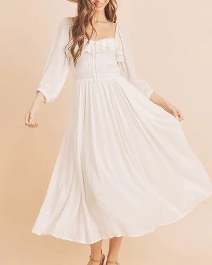 Aemi + Co Ruffled Smocked Square Neck Balloon Sleeve Dress 