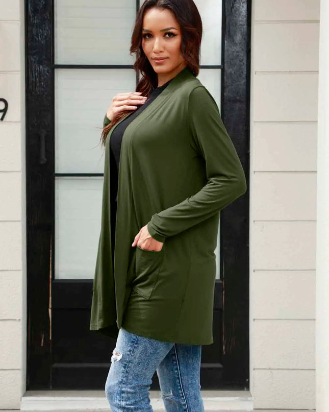 Basic Bae Full Size Open Front Long Sleeve Cardigan with Pockets