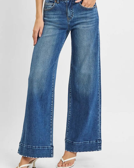 RISEN Full Size High Rise Ankle Wide Seam Detailed Jeans Plus Size