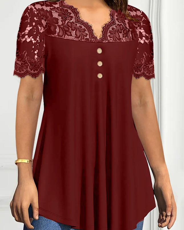 Lace Panel Short Sleeve Blouse 