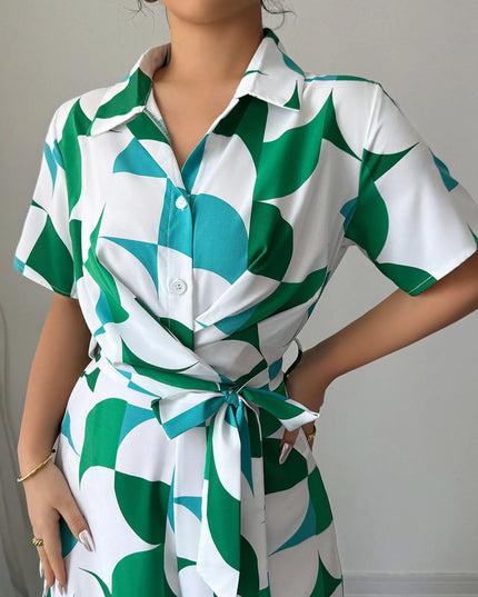 Printed Wide Leg Belted Jumpsuit