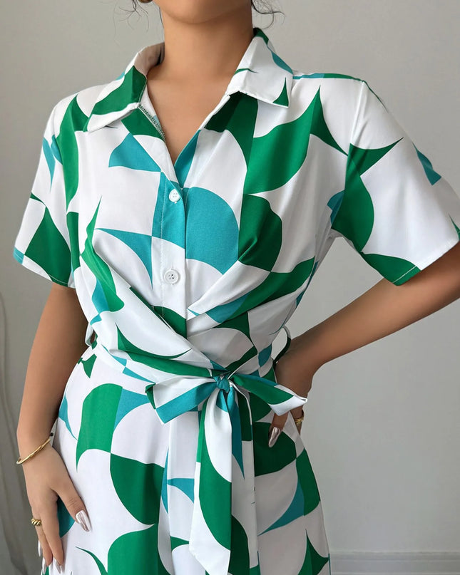 Printed Wide Leg Belted Jumpsuit