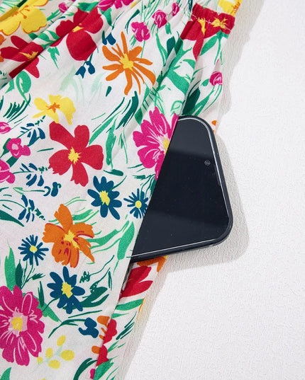 Floral Knotted Straps Cinched Waist Ruffle Hem Mini Dress