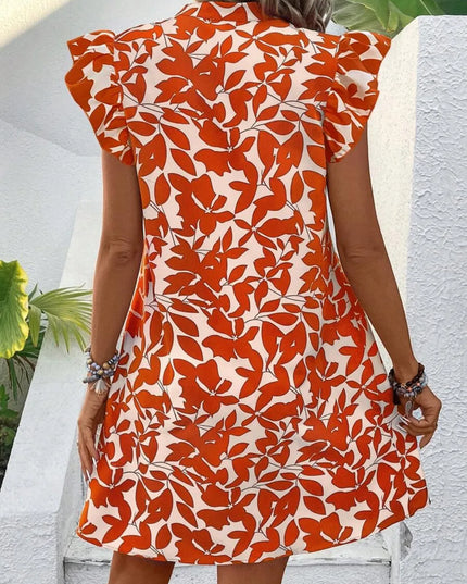Printed Notched Cap Sleeve Mini Dress