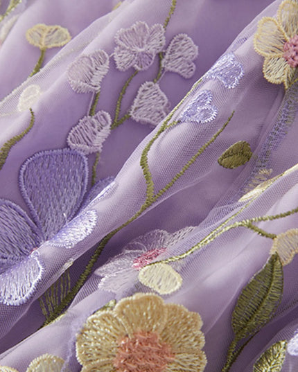 Floral Embroidered Mesh Overlay Maxi Dress