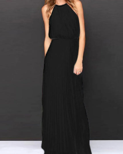 Pleated Sleeveless Maxi Tank Dress