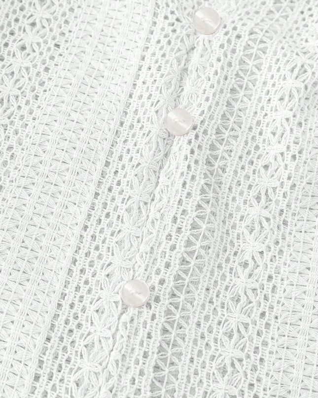 Crochet Notched Button-Front Shirt