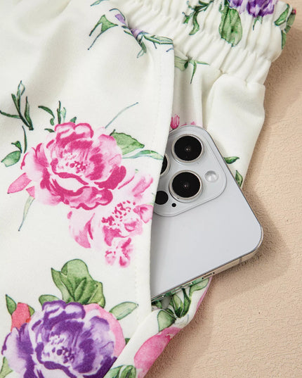 Floral Print Round Neck Top and Drawstring Pants Lounge Set