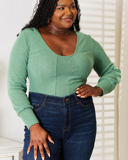 Basic Bae Scoop Neck Long Sleeve Top Green