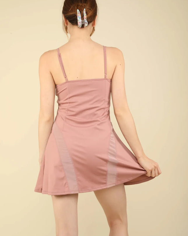 VERY J Mesh Detail Tennis Mini Active Dress with Shorts Inside