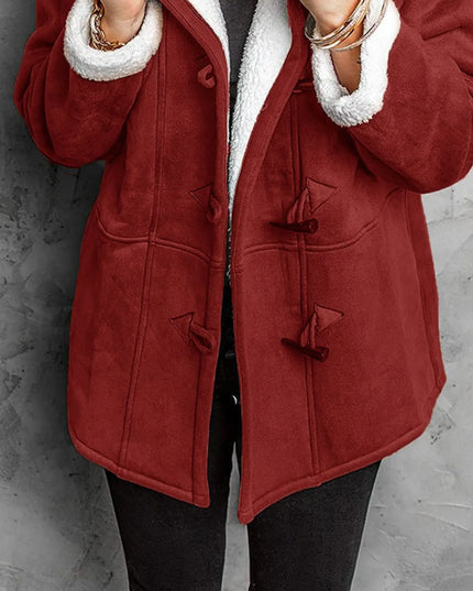 Full Size Cozy Sherpa Lined Toggle Coat with Hood Plus Size