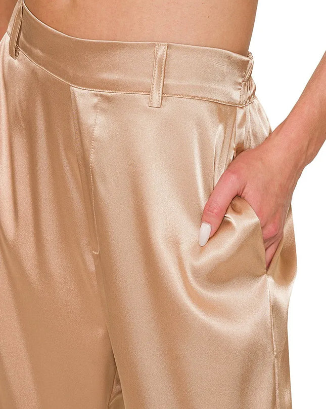 Zenana Wide-Leg Satin Pants