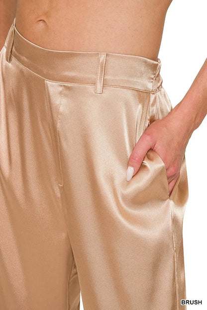 Zenana Wide-Leg Satin Pants