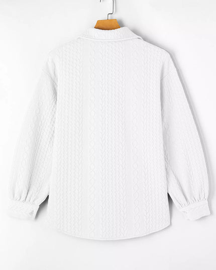 Cable Texture Puff Sleeve Loose Shacket