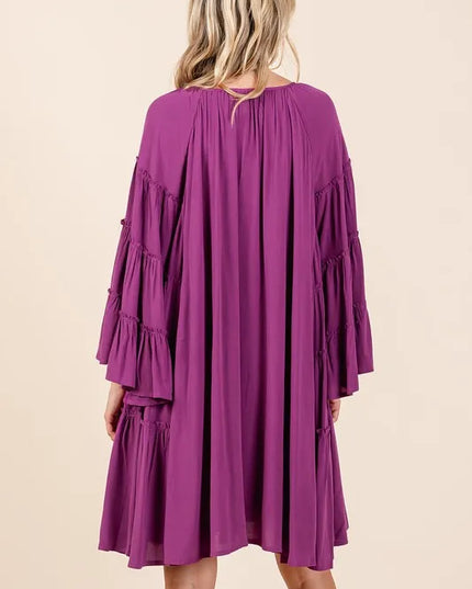 Mittoshop Frill Tie Neck Bell Sleeve Dress