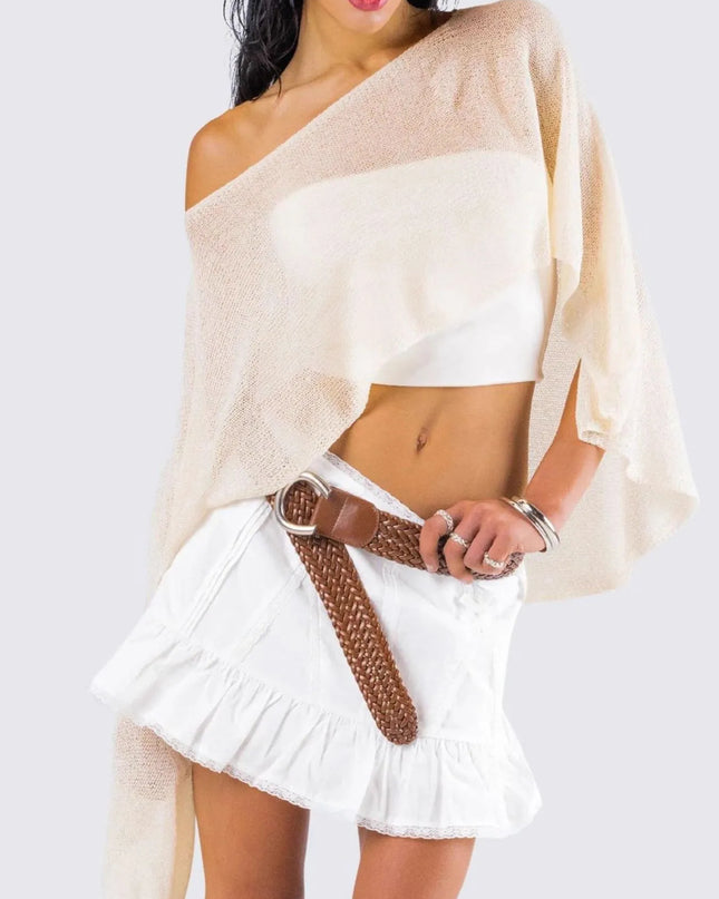Boat Neck Long Sleeve knit Cover Up Ivory