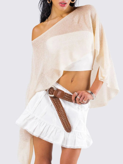 Boat Neck Long Sleeve knit Cover Up Ivory
