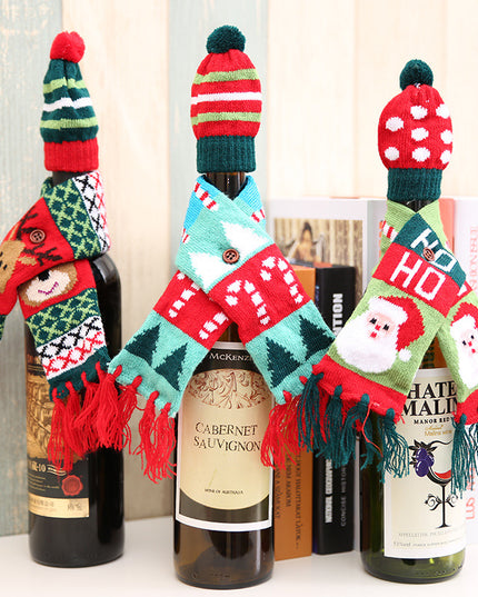 Christmas Hat and Scarf Wine Bottle Decoration
