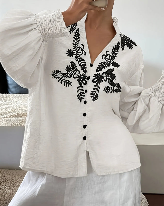 Embroidered Lantern Sleeve Blouse