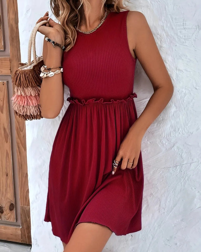 Frill Round Neck Sleeveless Mini Dress