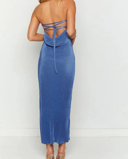 Lace-Up Back Tube Maxi Dress 