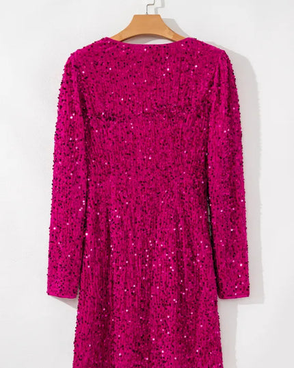Sequin Surplice Long Sleeve Mini Dress