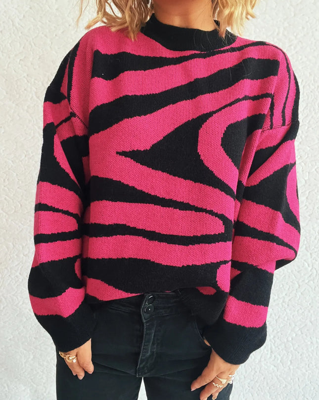 Zebra Print Round Neck Sweater