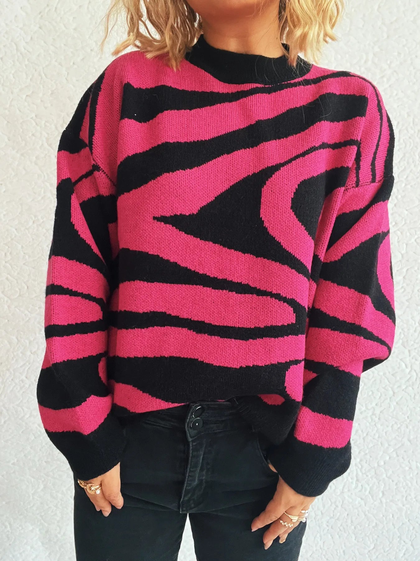 Zebra Print Round Neck Sweater