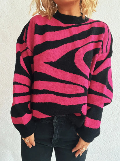 Zebra Print Round Neck Sweater
