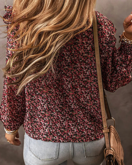 Ruffled Floral Waffle-Knit Blouse