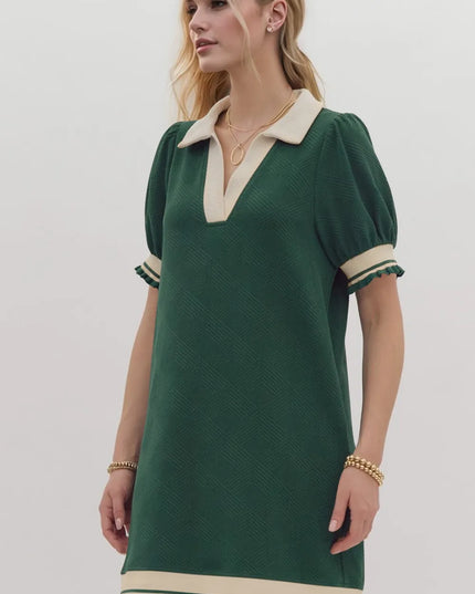 Oh Frill Contrast Trim Johnny Collar Short Sleeve Mini Dress