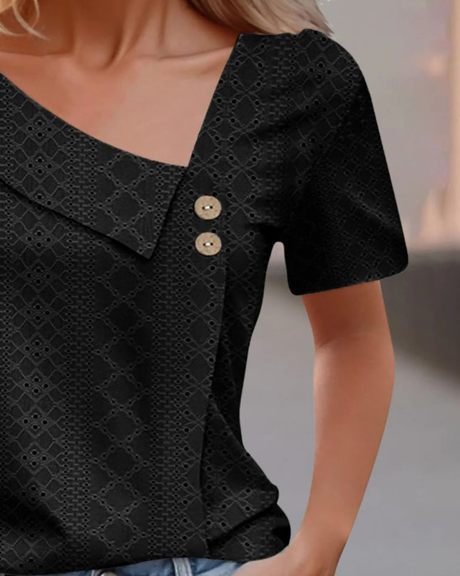 Eyelet Asymmetrical Short Sleeve T-Shirt