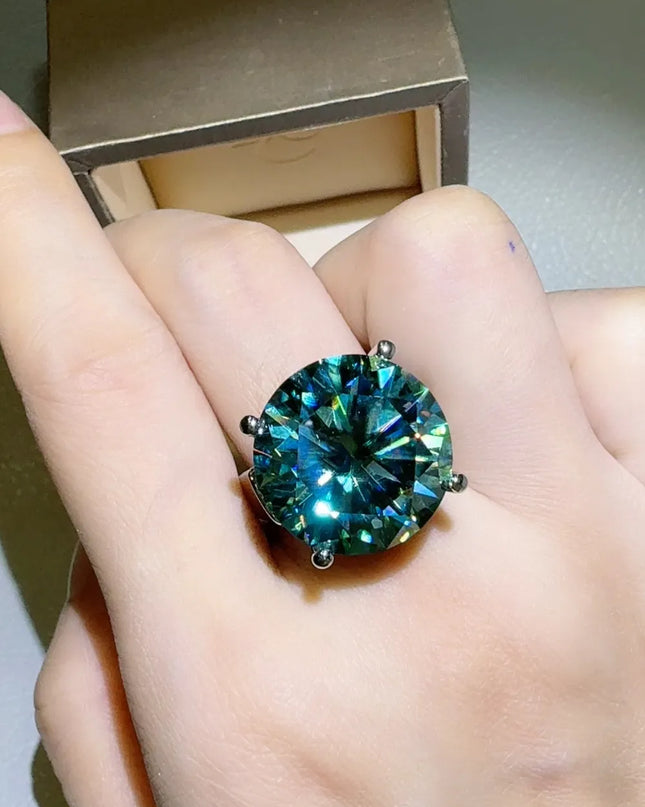 20 Carat Moissanite 925 Sterling Silver Ring Turquoise