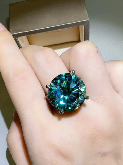 20 Carat Moissanite 925 Sterling Silver Ring Turquoise