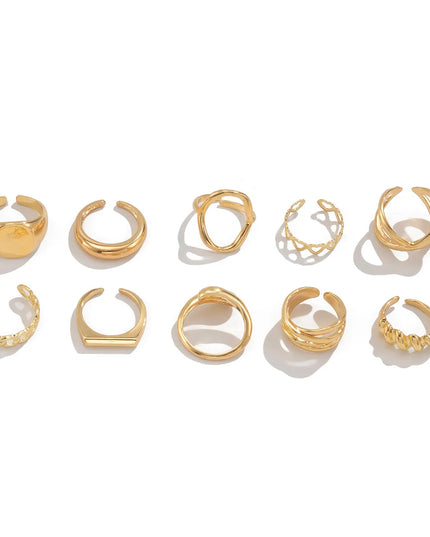 10-Piece Alloy Geometric Ring