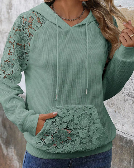 Lace Detail Drawstring Long Sleeve Hoodie