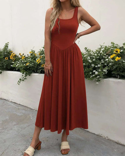 Sleeveless Midi Dress with Gathered Waist