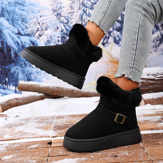 Round Toe Platform Boots Black