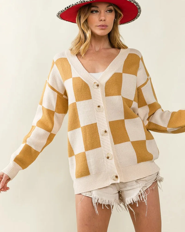 BiBi Checked V-neck Cardigan