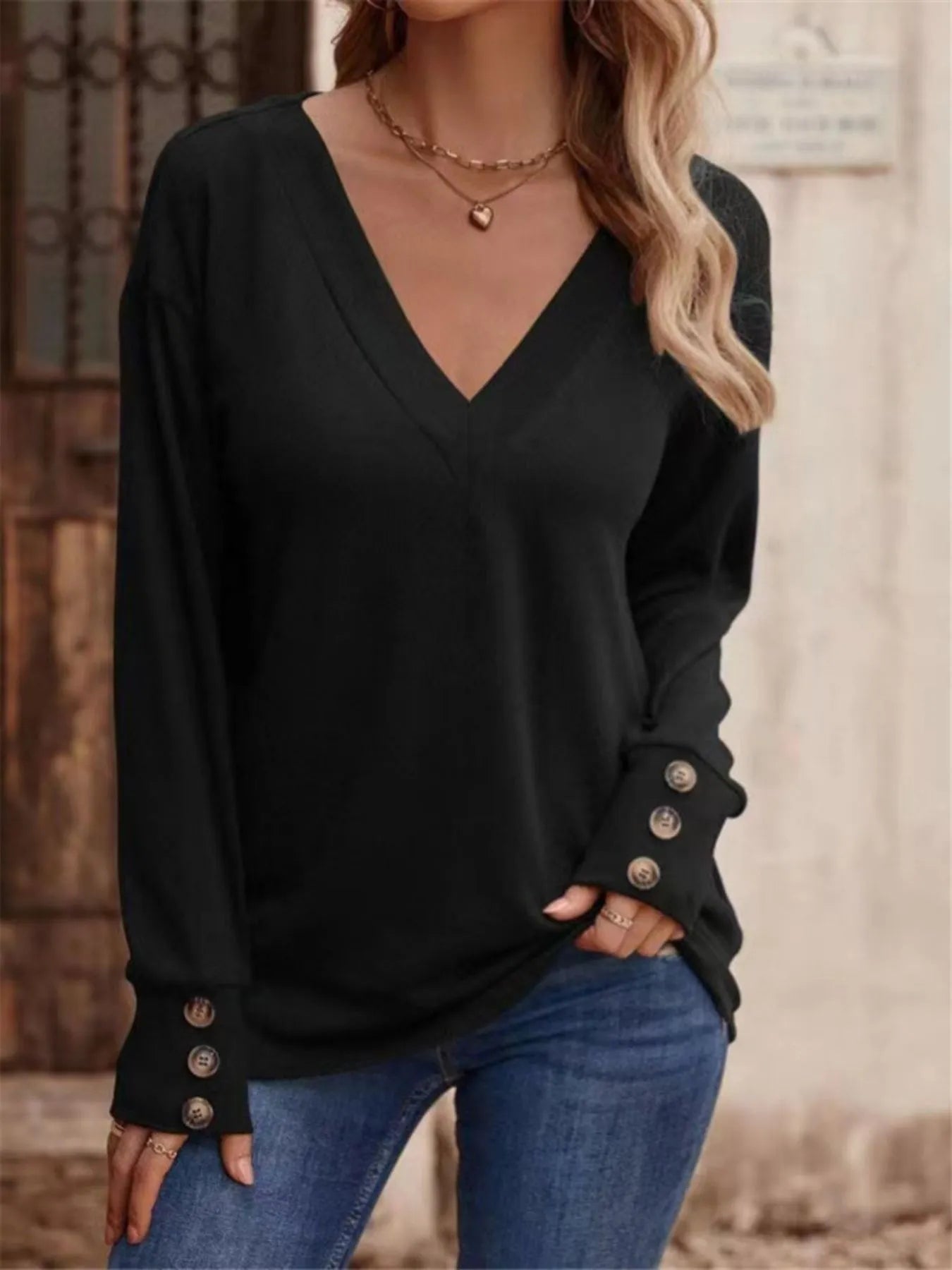 V-Neck Long Sleeve T-Shirt 