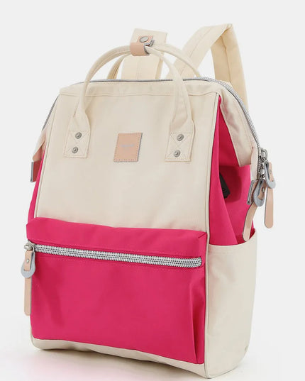 Himawari Water Resistant Canvas Backpack Bag with Side Pockets Magenta Cream One Size