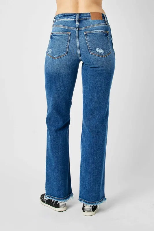 Judy Blue Full Size Mid Rise Distressed Raw Hem Jeans
