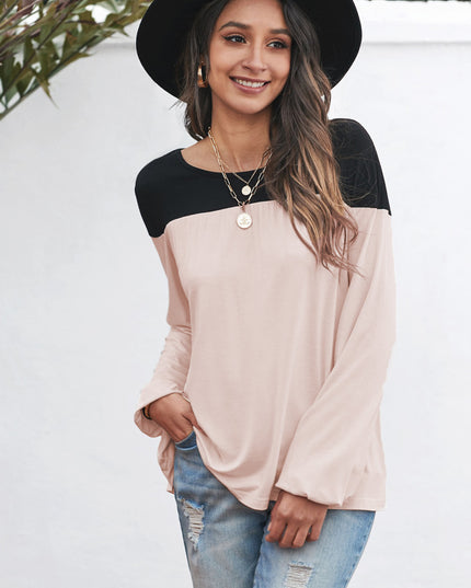 Contrast Balloon Sleeve Blouse