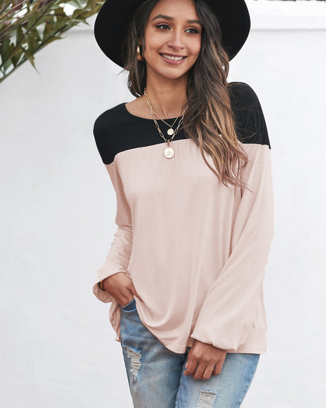Contrast Balloon Sleeve Blouse