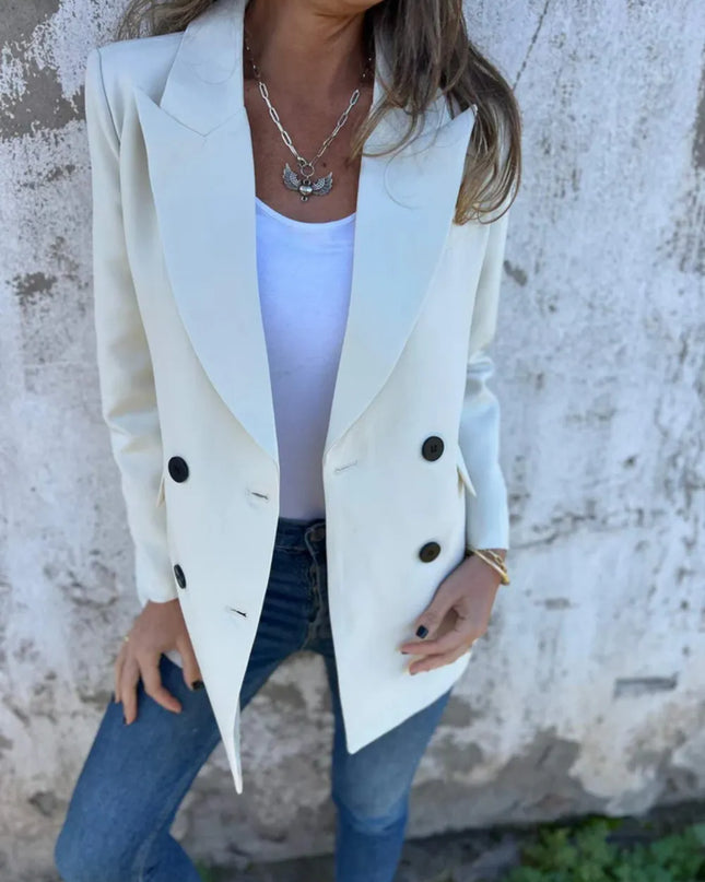 Full Size Collared Neck Long Sleeve Blazer Ivory